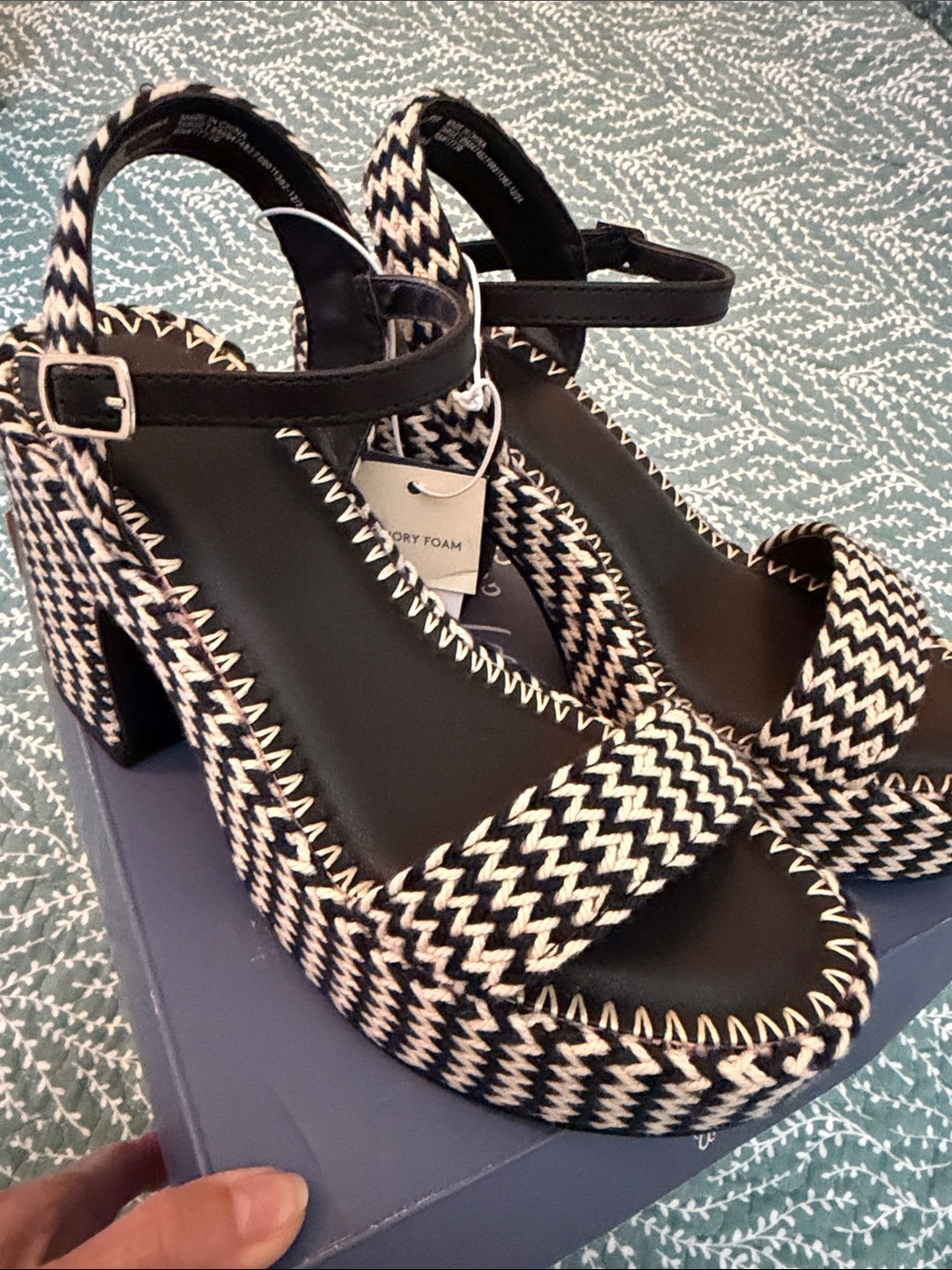 Women's Madeline Black & White Zigzag Platform Sandals
